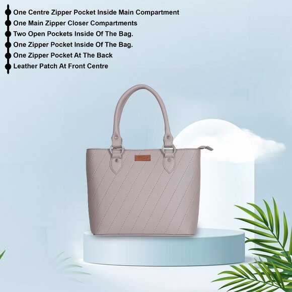 Top-Handle Tote Bag – Vegan Leather Women's Mauve Satchel Purse or Shoulder Bag - Picture 4 of 11